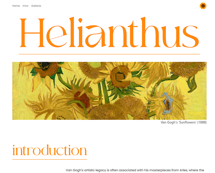 Helianthus sunflower painting website screenshot